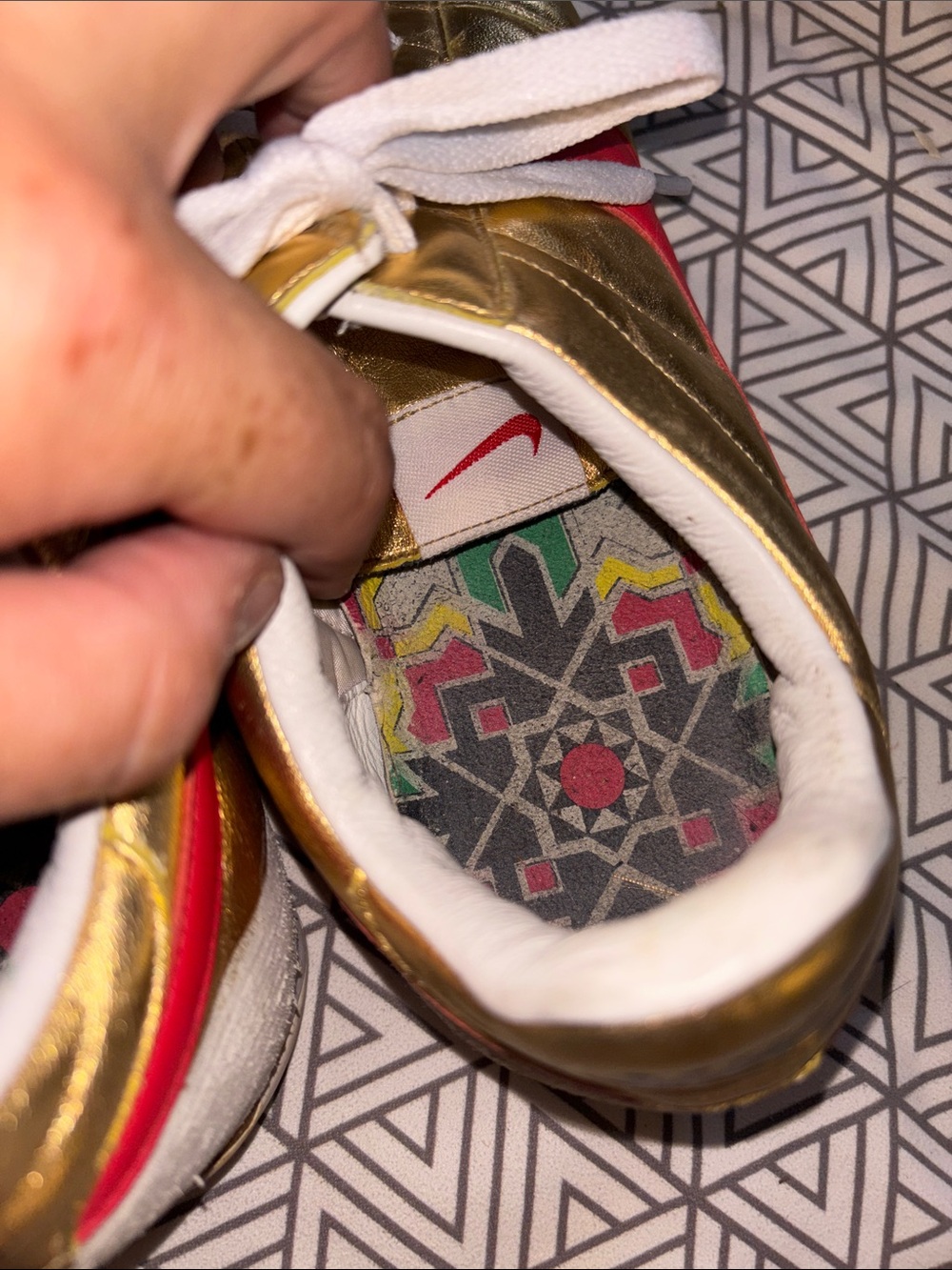 Nike Gold Leather Sneaker with Red Swoosh and White Laces - Picture 8 of 11